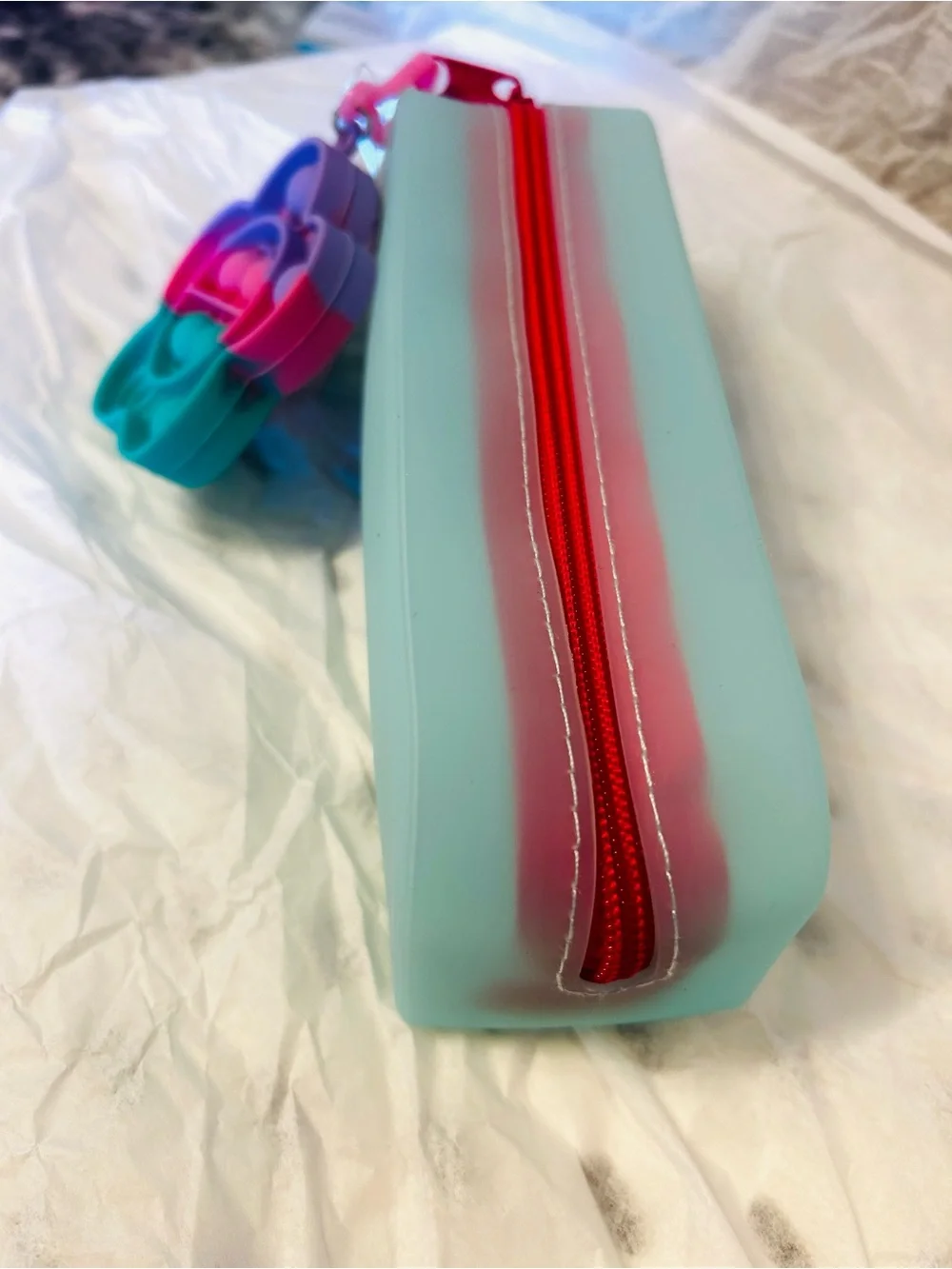 Kids Silicone Pop-It Keychain Toy - Pink Purple Teal
